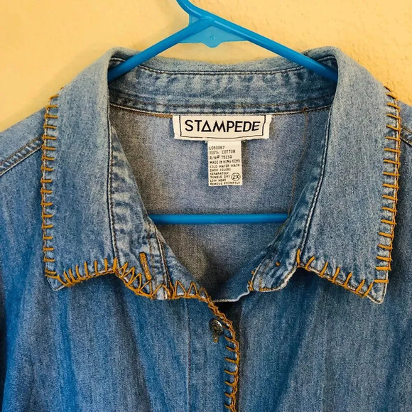 Vintage Stampede 2X Long Sleeve Buttoned Up 100% Cotton Denim Shirt w/ Flaws - Picture 2 of 9